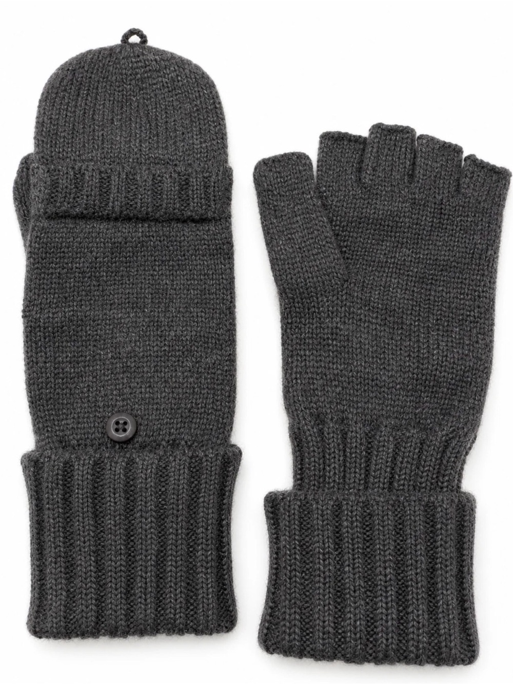 Bloomingdales Womens Knit Fingerless Gloves Convertible Mittens Gray